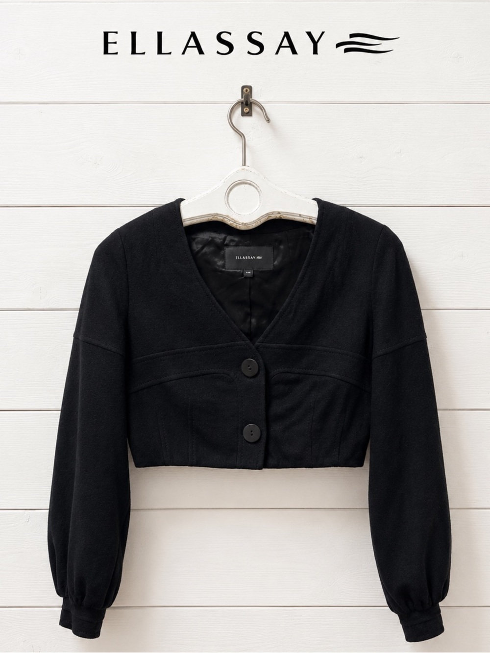 ELLASSAY Cropped Wool Bolero Jacket – Black – Size M (Fits Women’s 6–8)